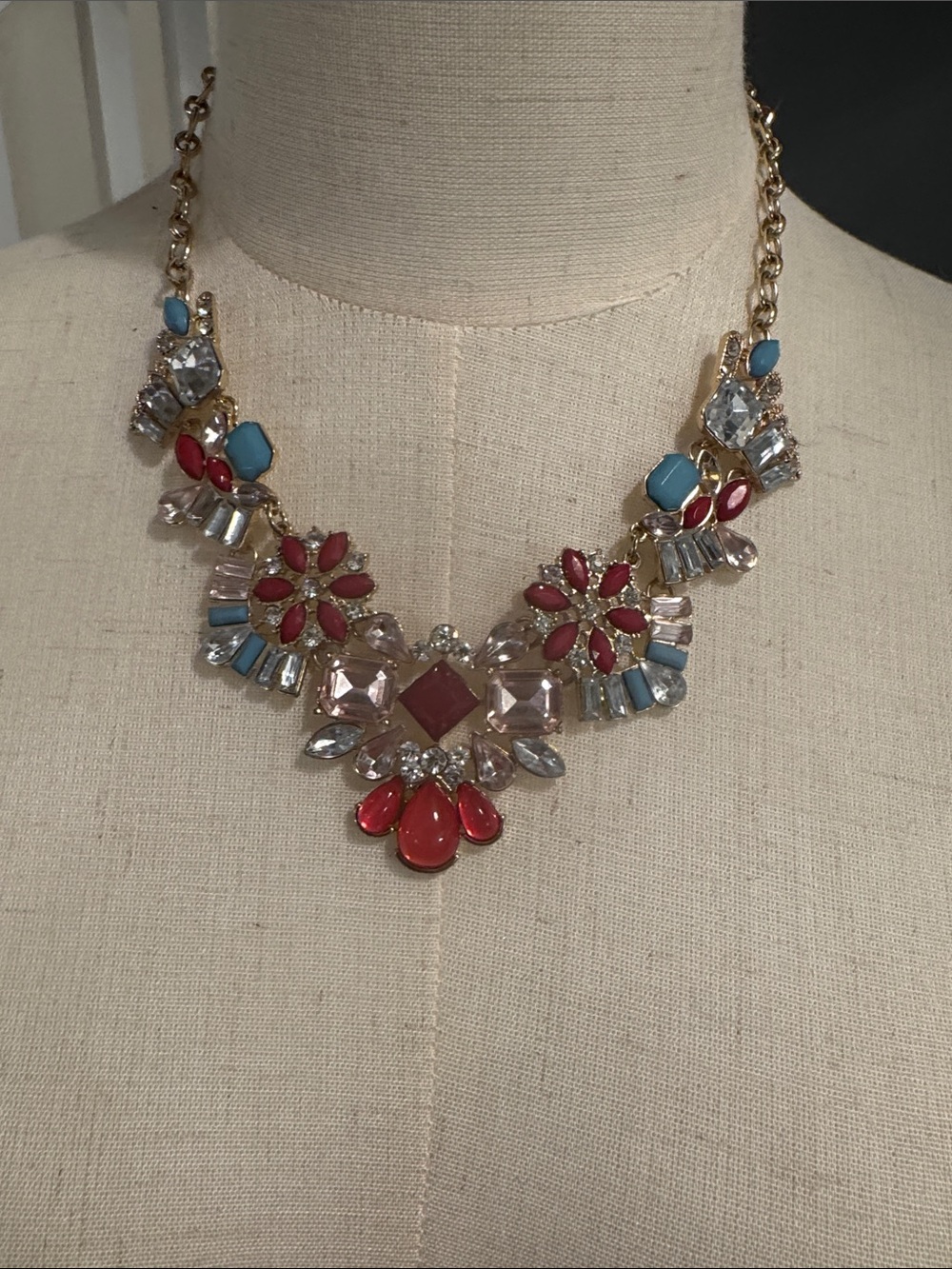 Multi-colored crystal statement bib necklace. Great addition to any collection